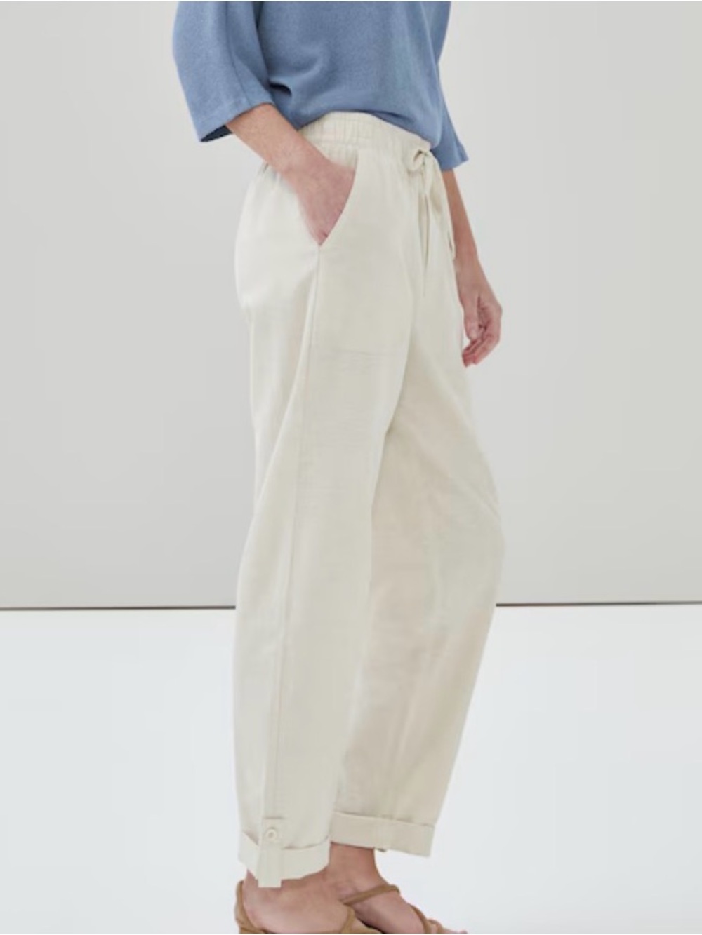New With Tags Linen Cotton Drawstring Wide-Leg Pants -*Oatmeal Beige